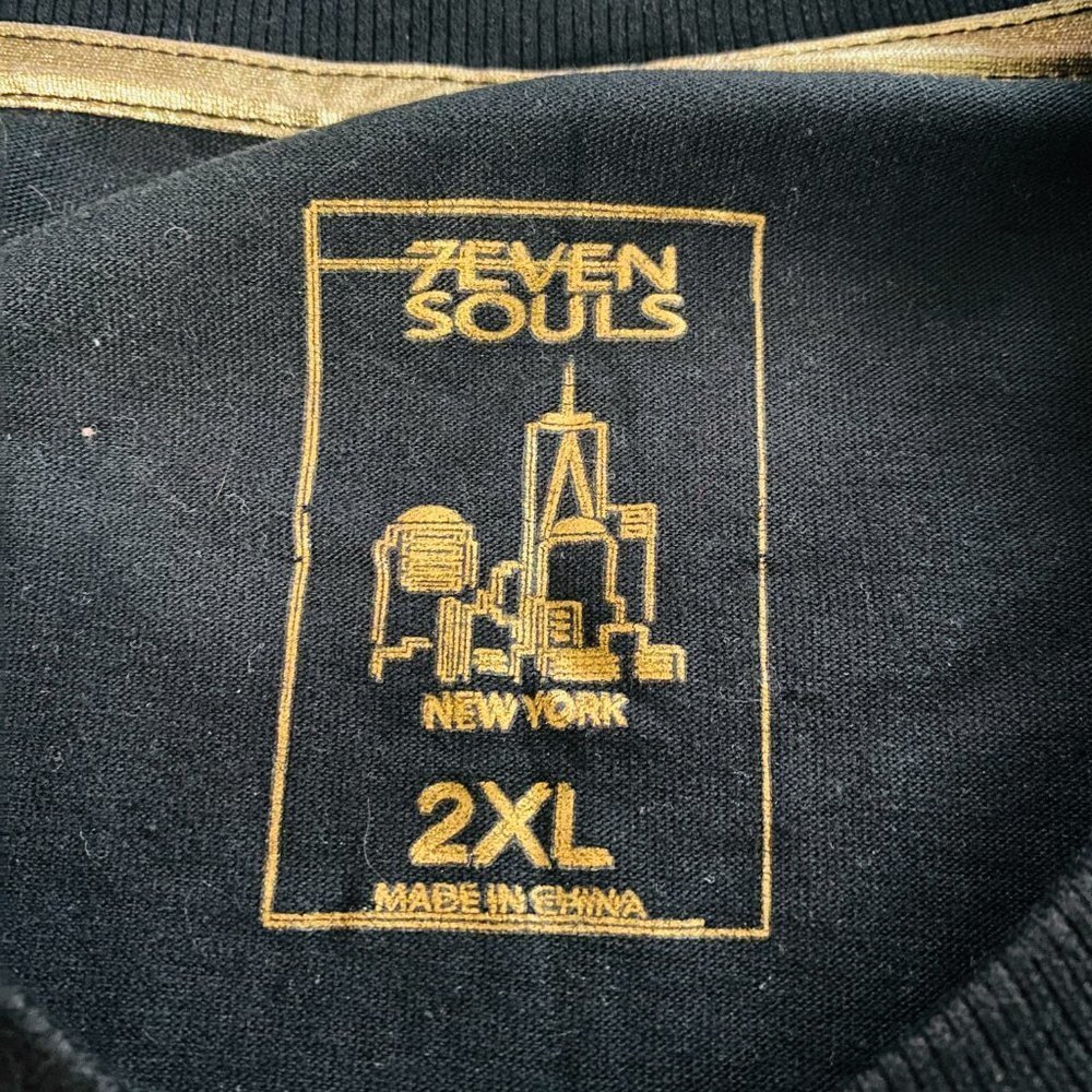 DJ Seven Souls Black Metallic Gold Skull Shirt - Picture 7 of 8